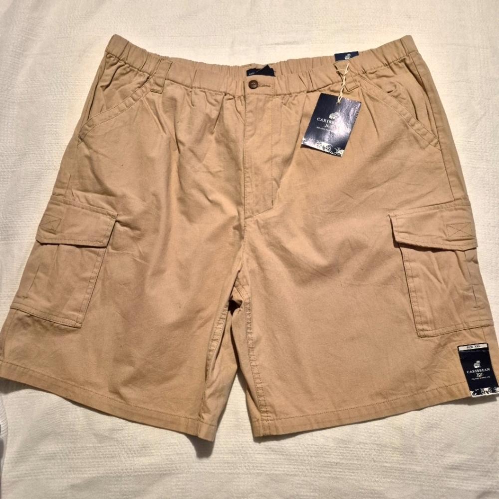 Caribbean Joe men's size XXL tan cargo shorts, 6 pocket, NWT small marks